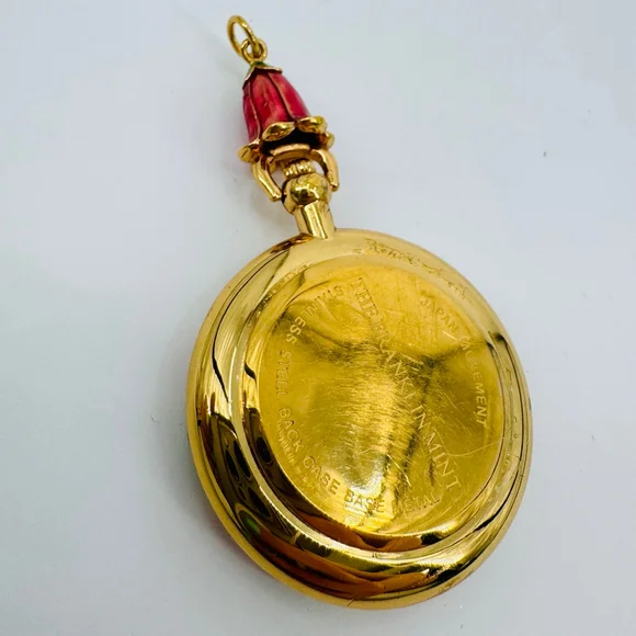 The Franklin Mint Gold & Pink Floral Pendant Hummingbird Watch - Picture 2 of 6